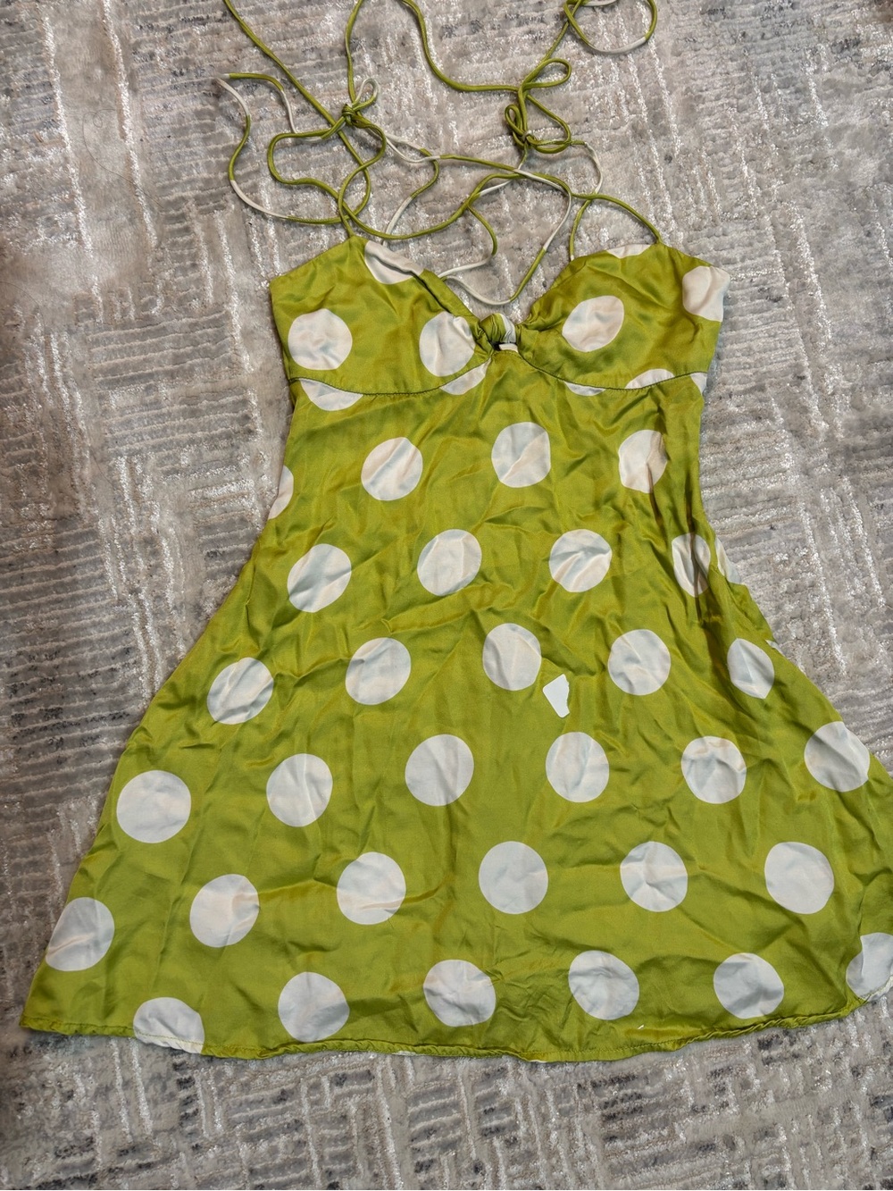 For Love And Lemons Lime Polka Dot Twist-Front Mini Dress - Picture 8 of 10